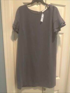 LOFT Slate Gray Ruffle Sleeve Shift Dress